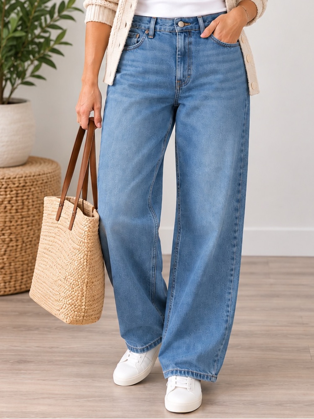 Universal Thread 90s Baggy Wide Leg Jeans 17 Mid Rise Distressed 100% Cotton NWT